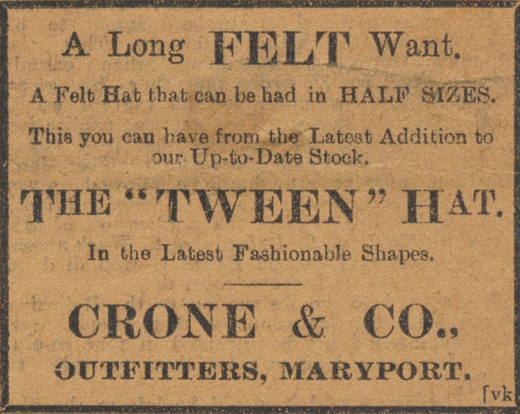 Advert A Long Felt Want The Tween Hat Crone 72 Senhouse Street 1 jpg