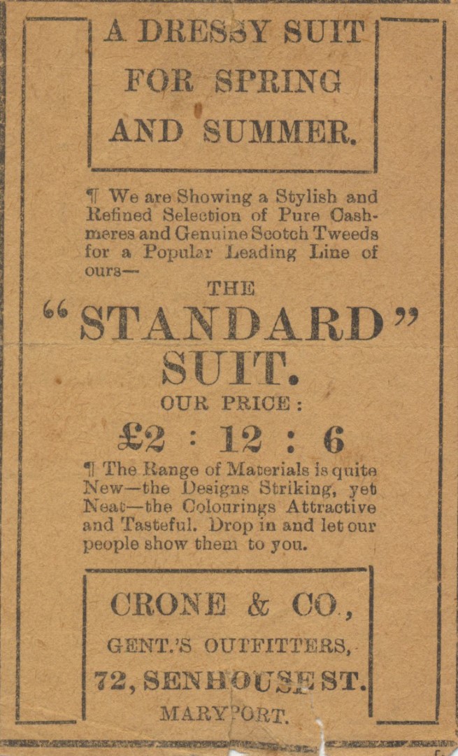 Advert Standard Suit Crone 72 Senhouse Street 1 jpg