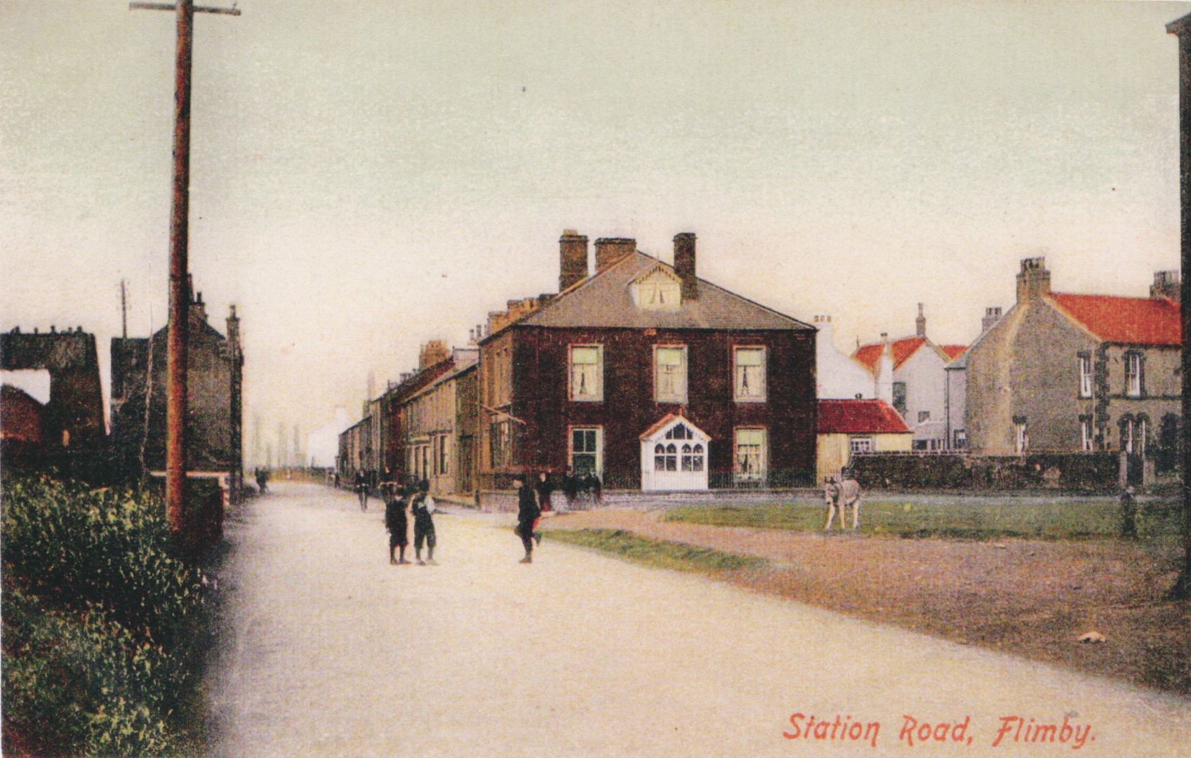 Flimby Station Road with donkey colourised jpg